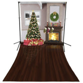 Lofaris Brown Wood Floor Christmas Tree Backdrop For Photo